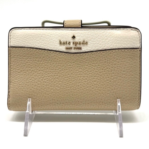 Kate Spade Leila Medium Pebbled Leather Compact Bifold Wallet Tan/Cream - Picture 1 of 8